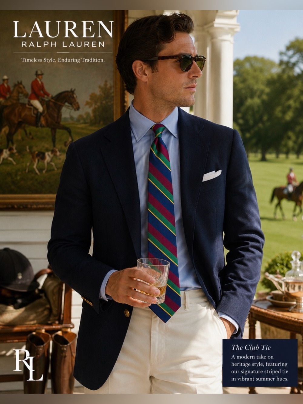 Lauren Ralph Lauren 100% Silk Club Stripe Necktie | Made in USA | Preppy Classic